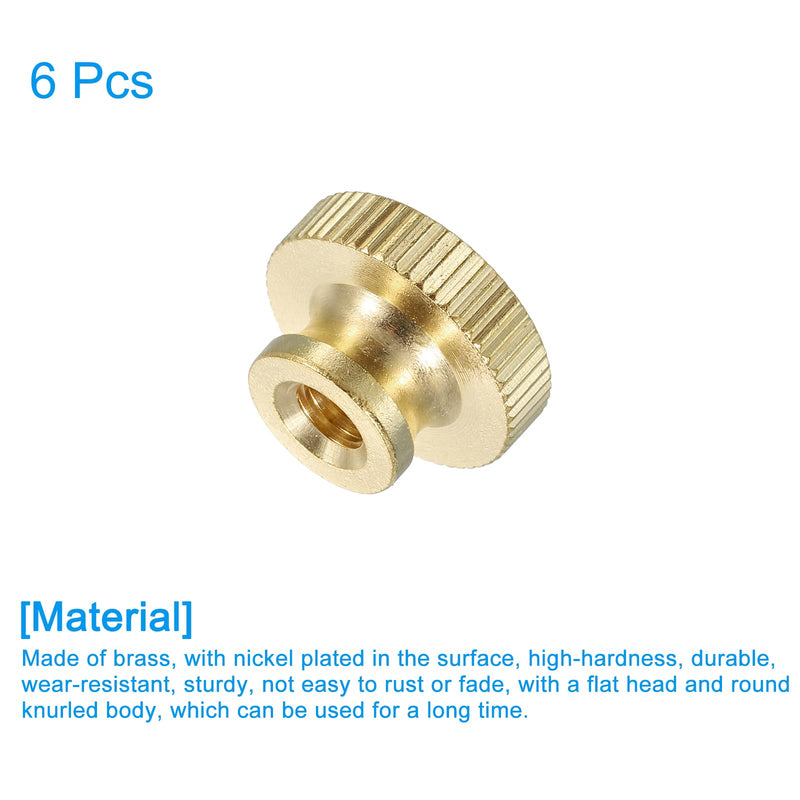 uxcell Knurled Thumb Nuts, 6Pcs M6 x D20mm x H12mm Brass High Head Through Hole with Collar High Head Through Hole Round Knobs Fasteners for 3D Printer Parts, Machine Tools 6