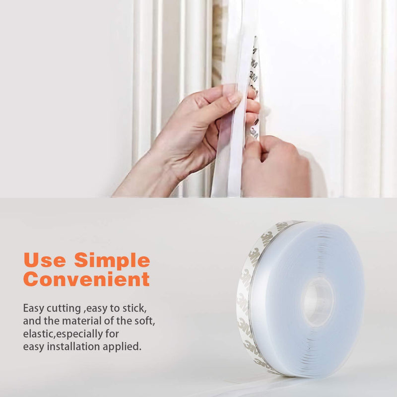 26 Feet Silicone Seal Strip,Door Weather Stripping, Sealing Tape for Door Draft Stopper Adhesive Tape for Doors Windows and Shower Glass Gaps (Transparent, 45MM) TRANSPARENT