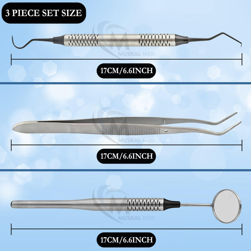 Black Titanium Set of 3 Instruments Basic Dental Set Mirror Explorer College Cotton Plier Hollow Handle Dental Instruments Black Titanium Set Of 3