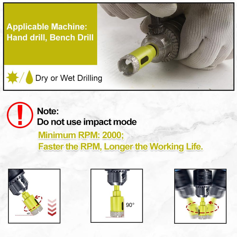 Diamond Core Drill Bits Set - 7pcs (6/8/10/20/25/35mm+50mm Hex Shank Beveling Chamfer Bit) SANLEETEK Hole Saw Kit with Round Shank for Ceramic Tile Porcelain Marble Granite Round Shank Set1