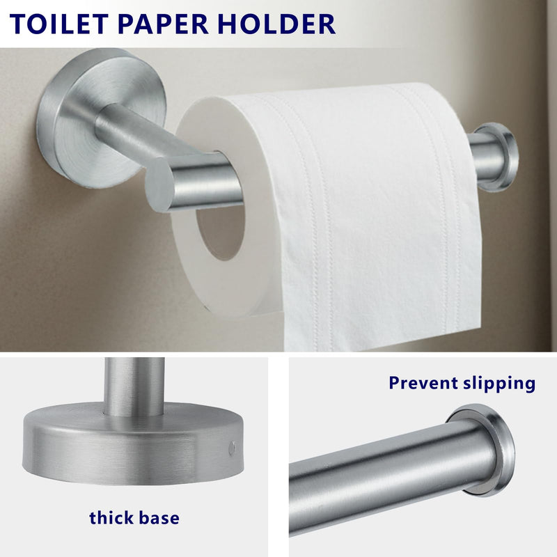 Bathroom Hardware Set Includes Towel Ring, Toilet Paper Holder and 2 Towel Hooks, SUS304 Stainless Steel Modern Wall-Mounted Bathroom Set, Rustproof Bathroom Fitting Set (Brushed Nickel) Brushed Nickel
