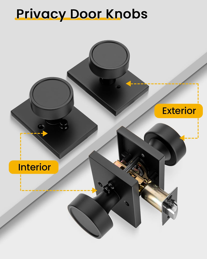 goldenwarm Black Interior Door Knob, Zinc-Alloy Privacy Matte Black Door Knob Interior, Rectangular Heavy Duty Modern Indoor DoorKnob for Bedroom, Bathroom, 1 Pack
