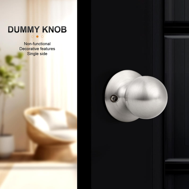 Probrico Dummy Door Knob, Single Sided Handle for Closets/French Doors/Pantry, Brushed Nickel Non-Turning Interior Push/Pull Door Knob 10 Pack