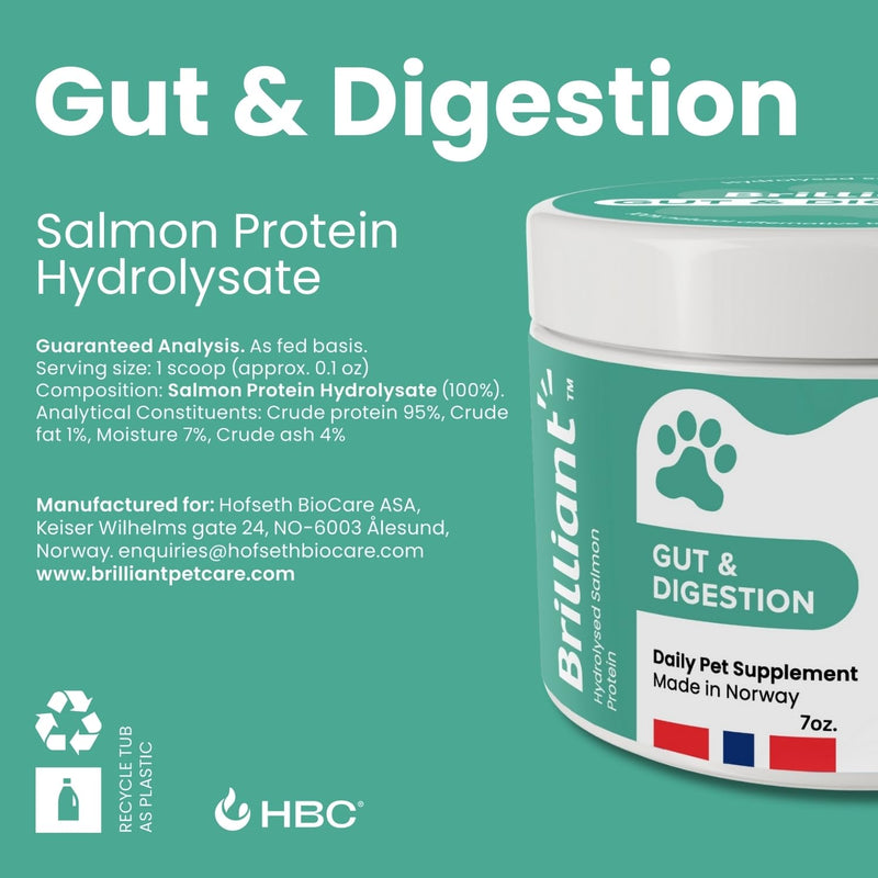 Brilliant Gut & Digestion Salmon Peptide Powder for Dogs & Cats – 100% Natural Single Ingredient Food Topper, Supports Digestive & Immune Health, Skin & Coat – Human Grade, 7oz 7 oz