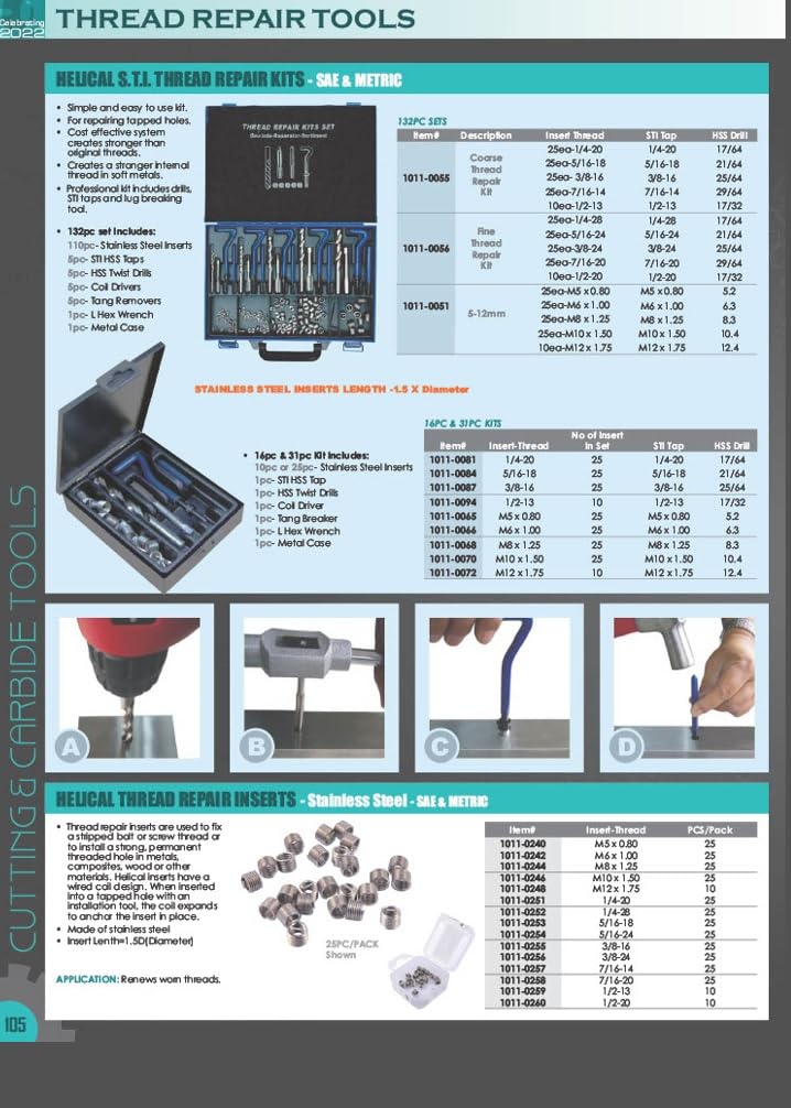 HHIP 1011-0140 14 Piece 6-32~1/4-20 High Speed Steel 3-in-1 Tap and Drill Kit 14 Pc. Set 6-32 to 1/4-20