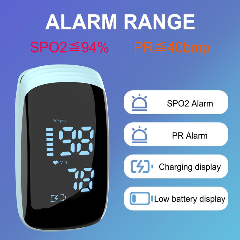 Fingertip Pulse Oximeter, Portable Rechargeable Oximeter Instant SpO2 & Accurate Heart Rate Reading for Adults, Includes Protective Silicone Cover (Blue)