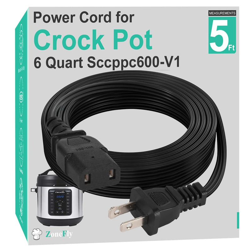 Original Power Cord Compatible with Crock-Pot Express 6 Quart Crock-Pot Express Crock Multicooker SCCPPC600-V1 Pressure Cooker Cable for Crock Pot 5 Ft