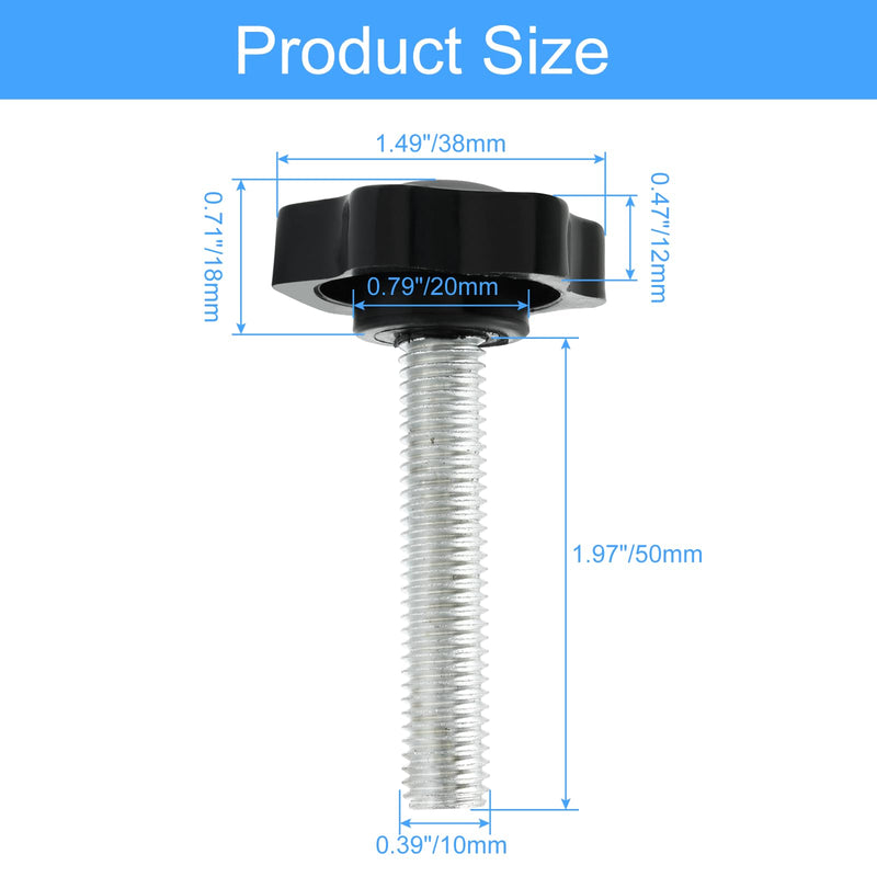 2 PCS M10 x 50mm Thread Black Star Hand Knob, Replacement Star Hand Knob Tightening Screw 2 M10 x 50