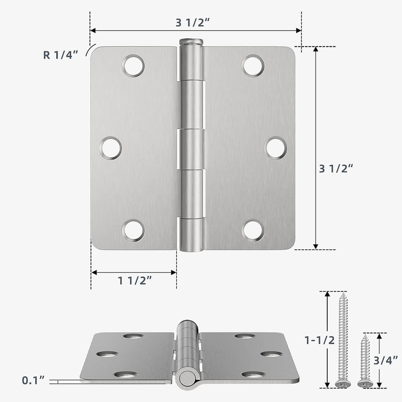 HOSOM Satin Nickel Door Hinges 3.5 Inch Interior Door Hinges with 1/4" Radius, 3-1/2 Brushed Nickel Door Hinges, 3 Pack - NewNest Australia