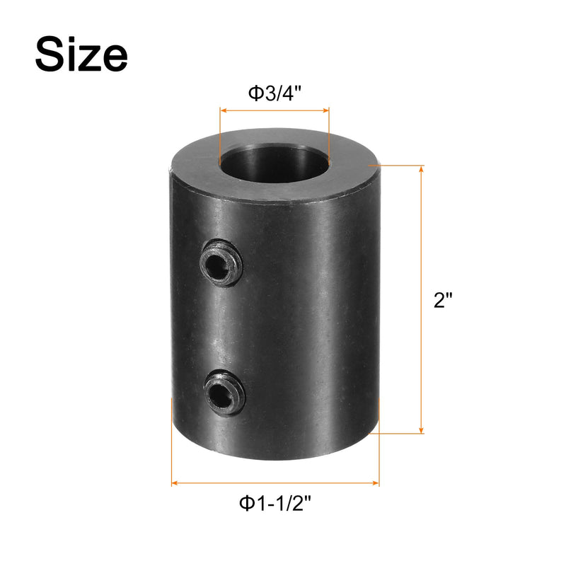 uxcell Shaft Coupling 3/4" Bore, 1-1/2" OD, 2" Length, Black Oxide Plated Steel Rigid Coupling, Motor Wheel Coupler, (2 Set Screws)