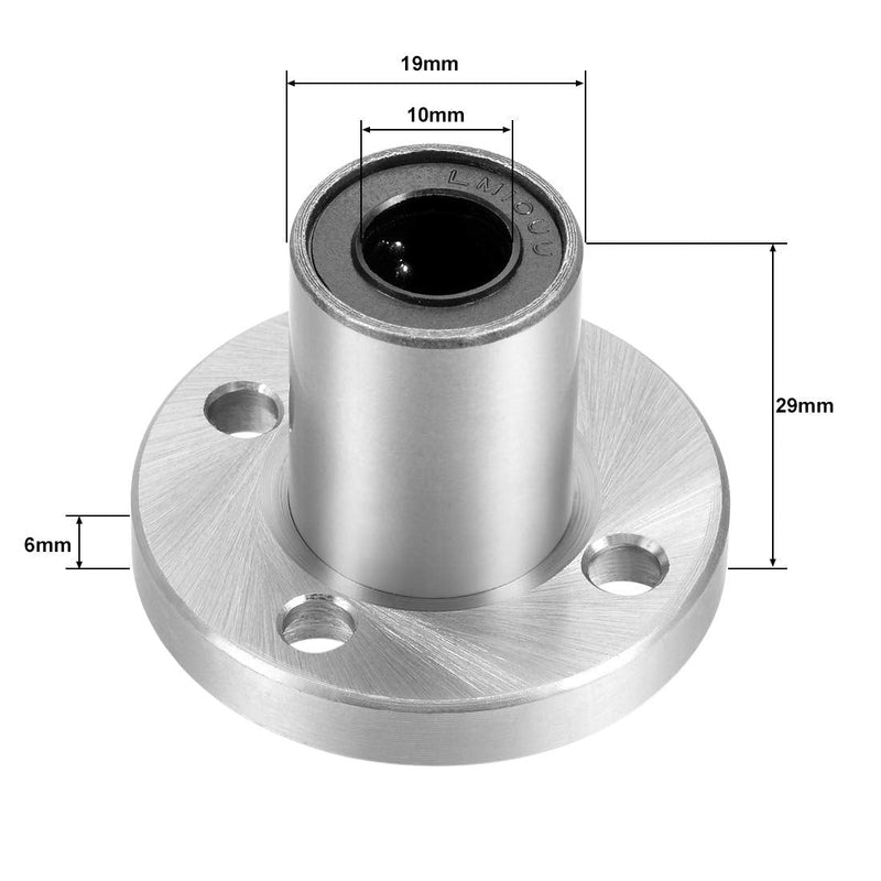 Linear Ball Bearings, LMF10UU 10mm Round Flange Linear Motion Bushing Double Side Rubber Sealed for 10mm Linear Shaft CNC Machine 3D Printer 4 Pack Standard
