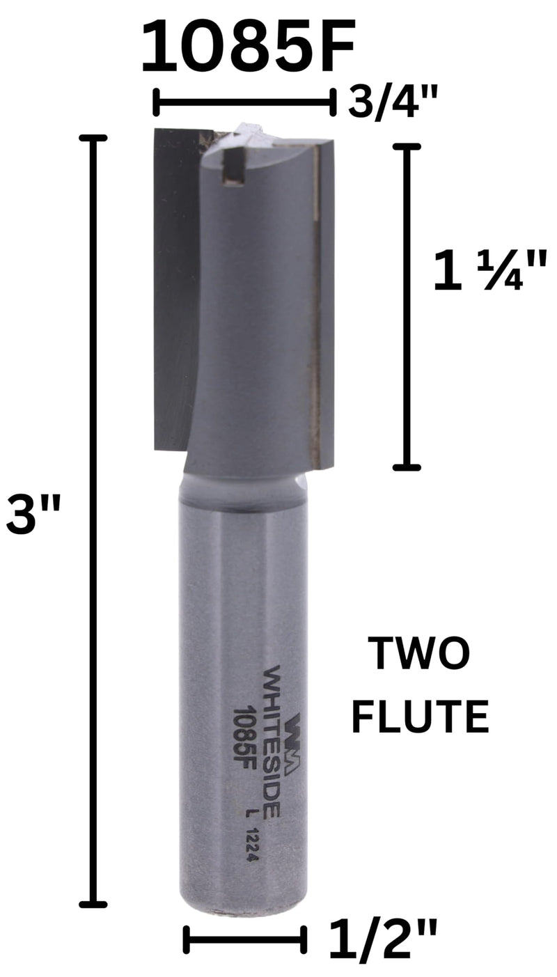Whiteside Router Bits 1085F Straight Bit with Carbide Boring Point 3/4-Inch Cutting Diameter and 1-1/4-Inch Cutting Length