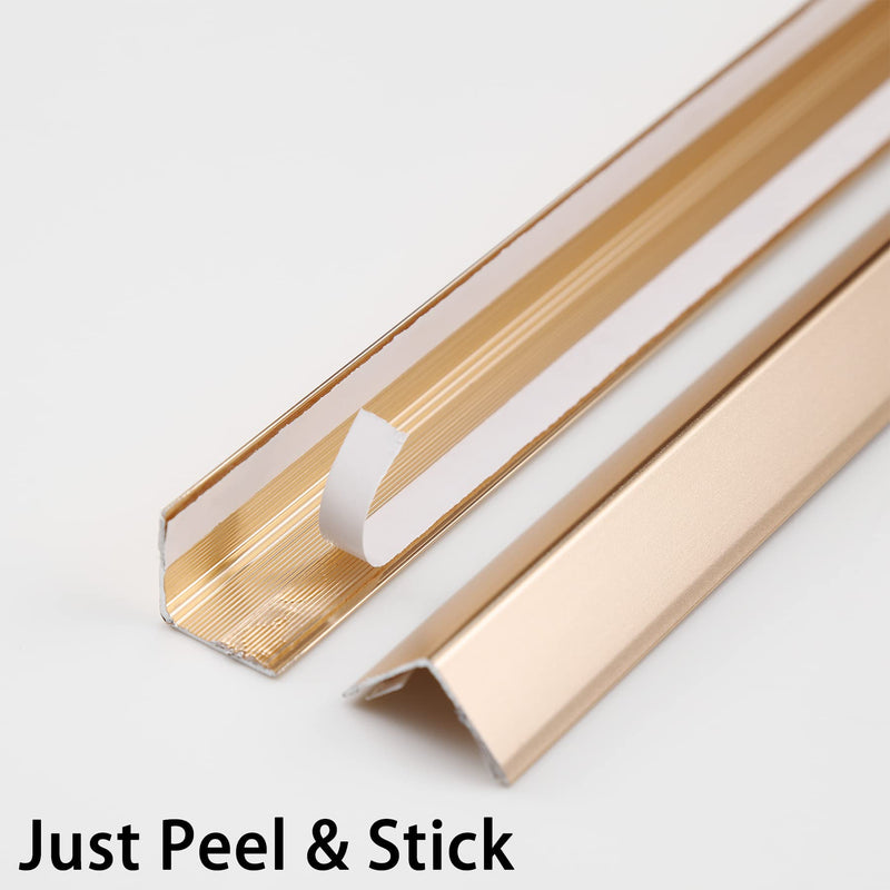 Aluminum Peel and Stick L Molding Corner Guards with 90° Angle for Wall Door Frame Cabinet Baseboard Protection and Decoration, 35.4in x 0.8in (3Pcs) Matte Gold
