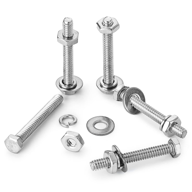 #10-24 x 3 Hex Head Bolts Screws, Nuts, Flat and Lock Washers Assortment Kit, 304 Stainless Steel(18-8), Bright Finish, Machine Fully Thread 10Sets #10-24 x 3" (10Sets)