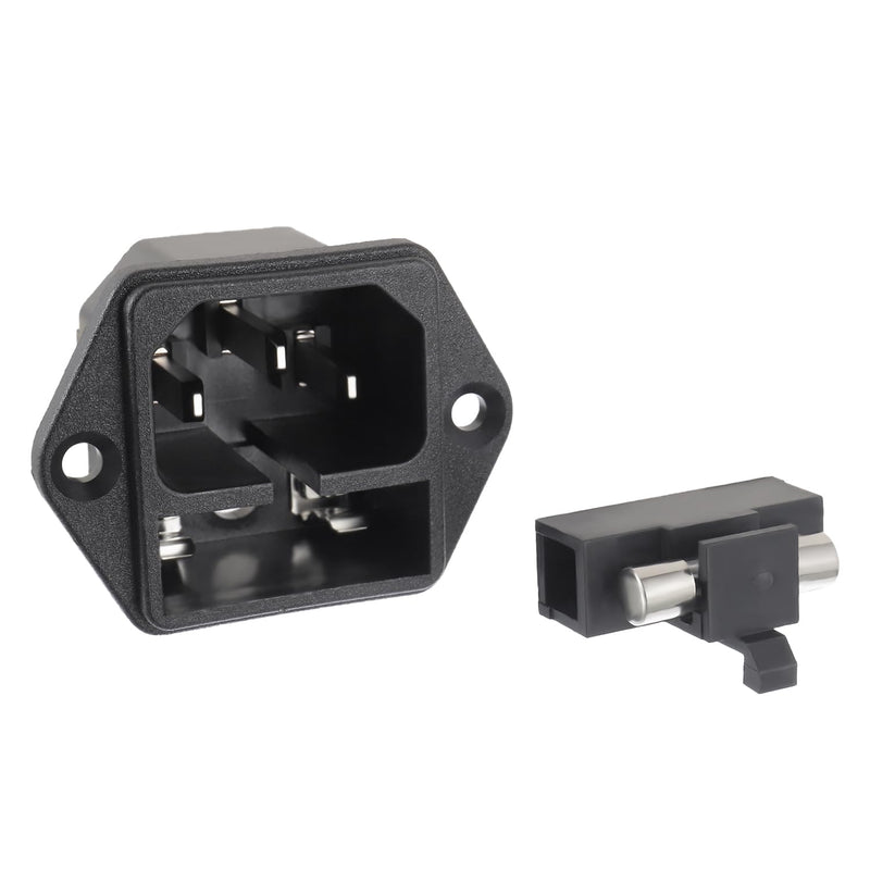 AC 250V 10A 2 in 1 Mount Inlet Module Plug Socket Power Entry Connector Male Blades with 10A Fuse and 18 AWG Extension Cable 6pcs Socket+10pcs fuse+3pcs Cable