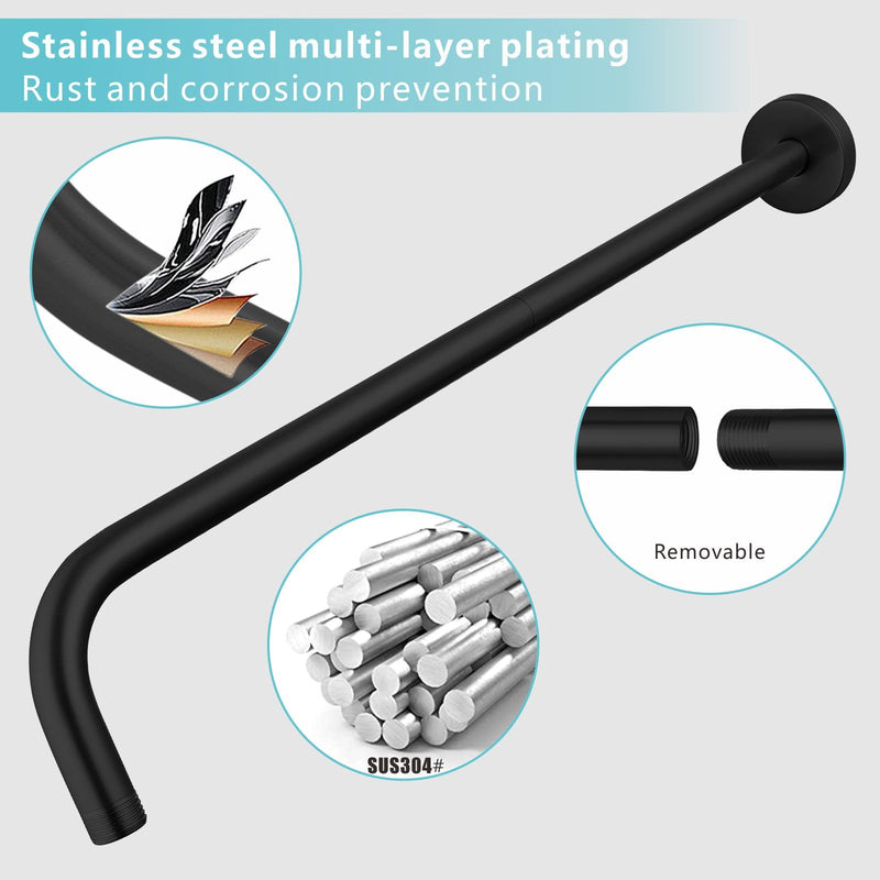 Shower Arm with Flange, 24 Inches Wall Mount Replacement Extension Showerhead Arm For Fixed Shower Head, Matte Black 24 Inch