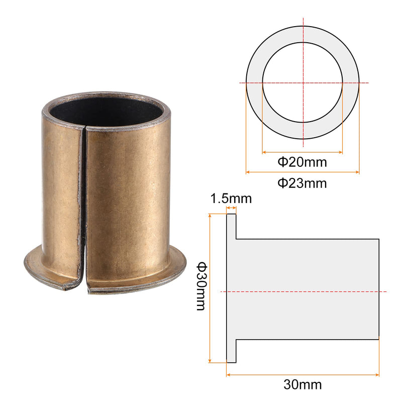 uxcell Flanged Sleeve Bearings 20mm Bore x 23mm OD x 30mm Length x 30mm Flange Dia x 1.5mm Flange Thickness Wrapped Oilless Bushings 20x23x30mm