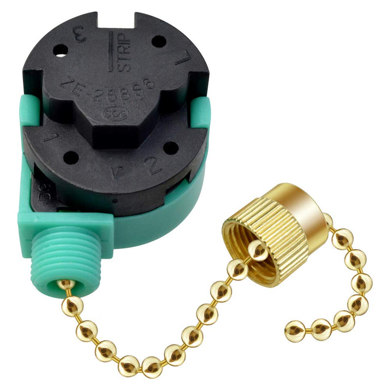 3 Pack Ceiling Fan Switch 3 Speed 4 Wire Zing Ear ZE-268S6 Fan Pull Chain Switch Replacement Speed Control Switch for Ceiling Fan Light, Wall Lamps, Cabinet Light (Multicolored) Brass,Nickel,Bronze