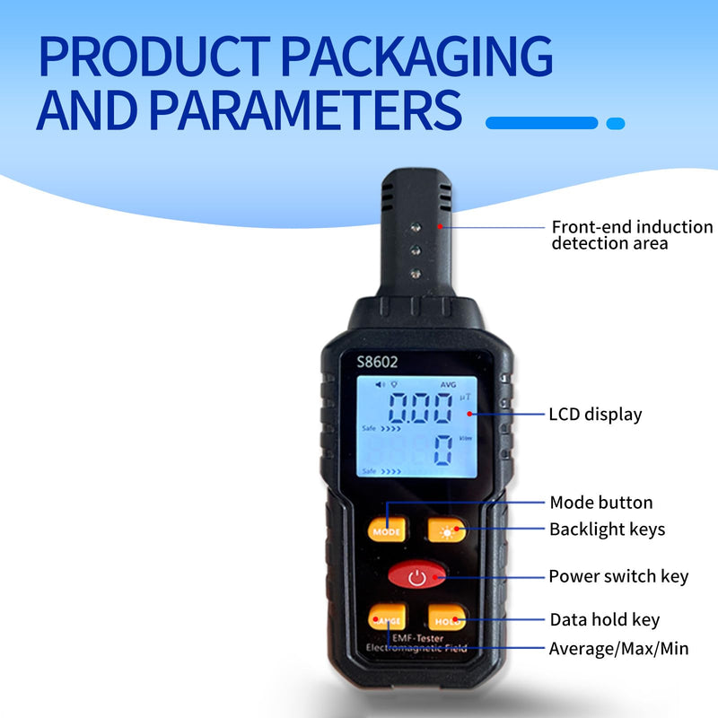 EMF Meter,3 in 1 Digital Electromagnetic Field Radiation Detector,S8602 EMF Detector,EMF Reader Tester,EMF Inspection,Ghost Hunting Equipment Kit for Home Office Outdoor