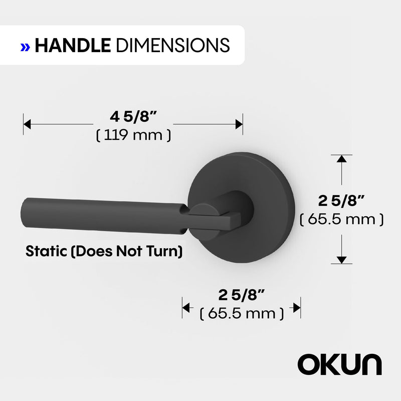Okun Terra Dummy Door Handle – 2 Pack, Reversible, Non-Turning Lever for Closet, Pantry, or Hallway Doors – Matte Black Finish