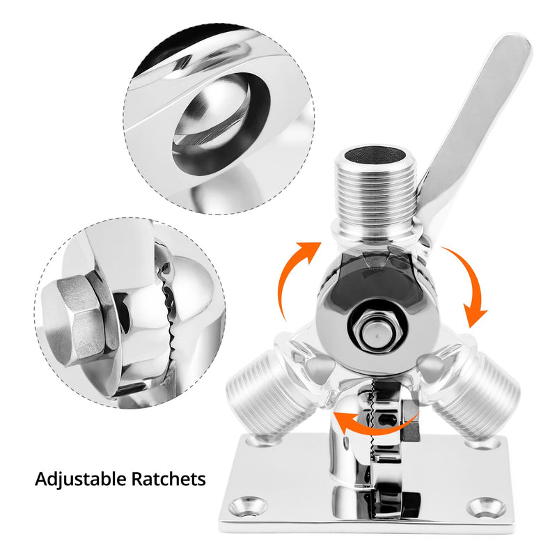 QWORK 316 Stainless Steel Adjustable Ratchet Mount - Marine Grade, Rust-Proof, Highly Polished Finish Base Mount for Boat