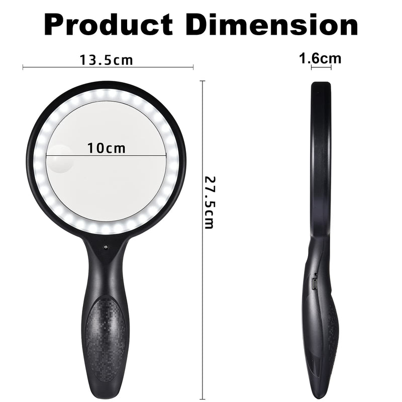 Magnifying Glass with Light, 30x 60x Magnifying Glass for Reading Lighted - 33 LEDs Magnifying Glass Magnifier Magnifier with Light Black