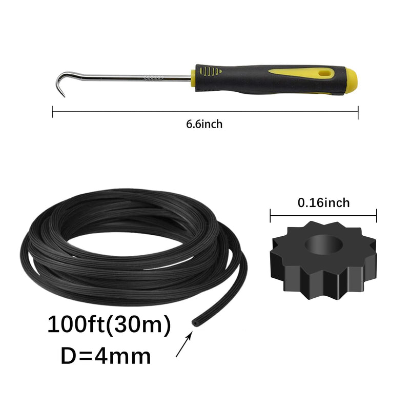 BAYTORY Window Screen Spline, 0.16" x 100' Replacement Round Black Window Screen Retainer Spline and Spline Removal Hook, Window Screen Repair for Installing Door Mesh Screens (0.16 in x 100 ft) 0.16 in x 100 ft