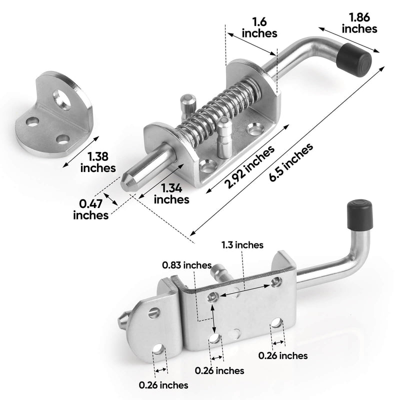 BANCHELLE Spring Loaded Gate Latch Stainless Steel with Pin Receiver, 6.5 Inches Door Latch for Trailer Shed Van Container 4 PCS