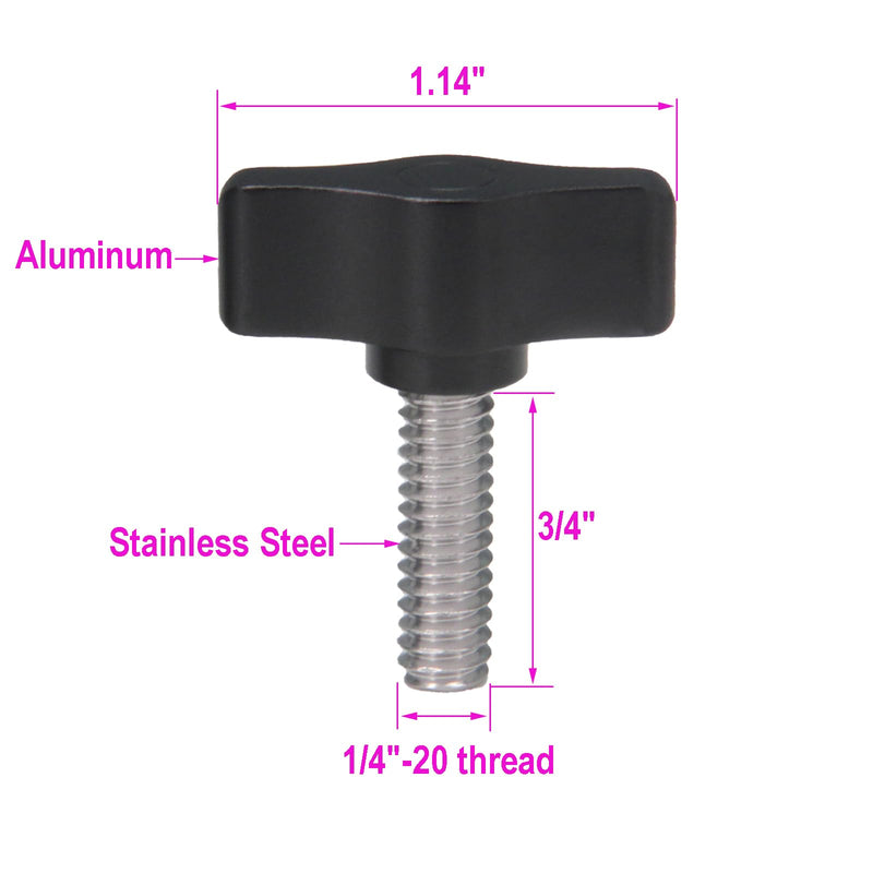 4pcs 1/4"-20 x 3/4" Thumb Screw Stainless Steel Standard/Coarse Thread Black Aluminum Knob 1/4"-20 x 3/4"
