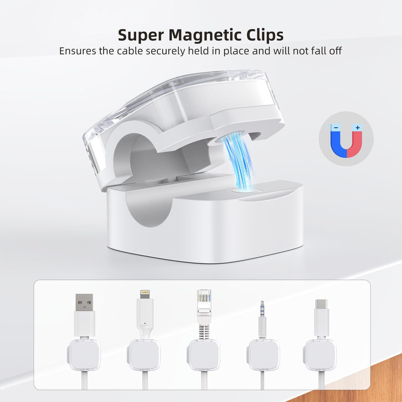 Cord Organizer Holder, 6 Pack Magnetic Cable Clips Under Desk Cable Management, Strong Adhesive Cord Holder for Nightstand Kitchen Appliances Car Wall Office Phone Wire Keeper, Clear White Crystal White - NewNest Australia