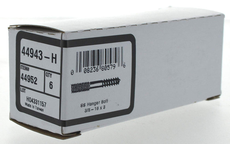 44952 3/8-16 x 3-Inch Stainless Steel Hanger Bolts, 6-Pack