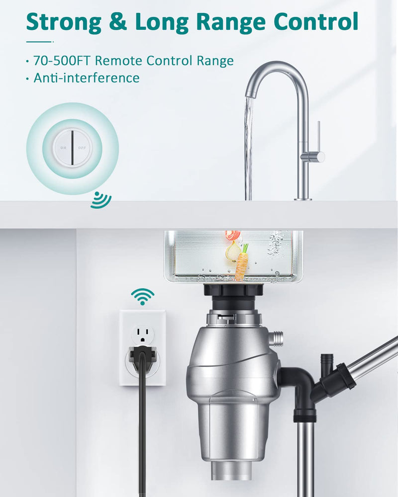 Garbage Disposal Wireless Switch Kit, Remote Control Outlet, No Drilling On Sink Top, Wireless Switch Button Kit for Waste Disposal, 15A/1500W with 4000V Anti-Surge, 500 Feet RF Range
