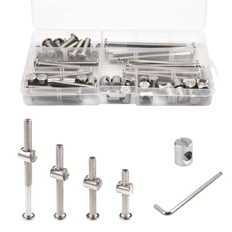 Crib Screws Hardware Replacement Kit - 28 Set Baby Bed Frame Bolts &Barrel Nuts Set,M6x20/40/60/80 mm Hex Drive Socket Cap Screws Barrel Nuts Silver 28Set-M6*20/40/60/80