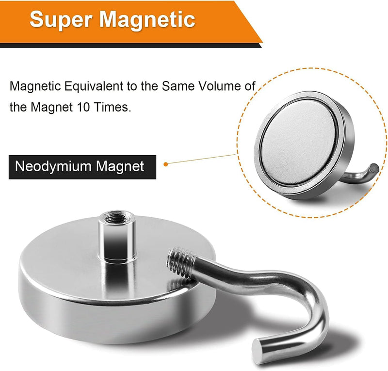 DIYMAG 6 Packs Magnetic Hooks,150 lb Heavy Duty Neodymium Magnets with Hooks for Refrigerator, Strong Cruise Ship Essentials Hooks for Hanging, Magnetic Hanger for Grill 150lbs Silver-6P