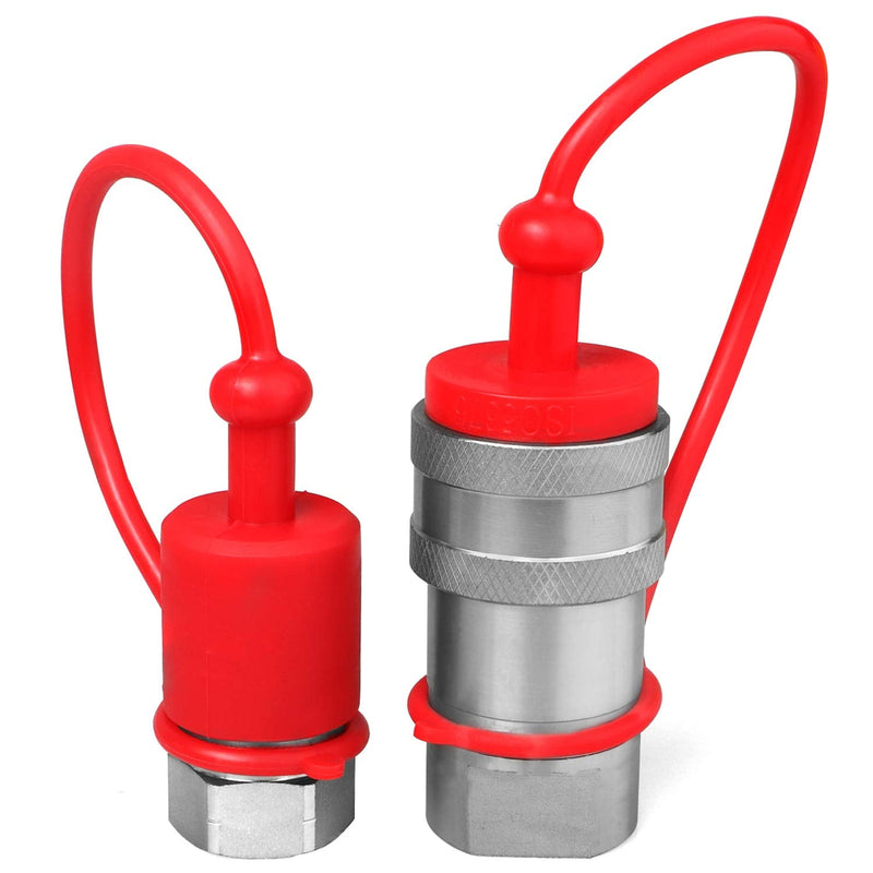 3/8" Ag ISO 5675 Hydraulic Quick Connect Couplers with Dust Caps,Pioneer Style Hydraulic Coupler,3/8” NPT Thread and 3/8” ISO Body