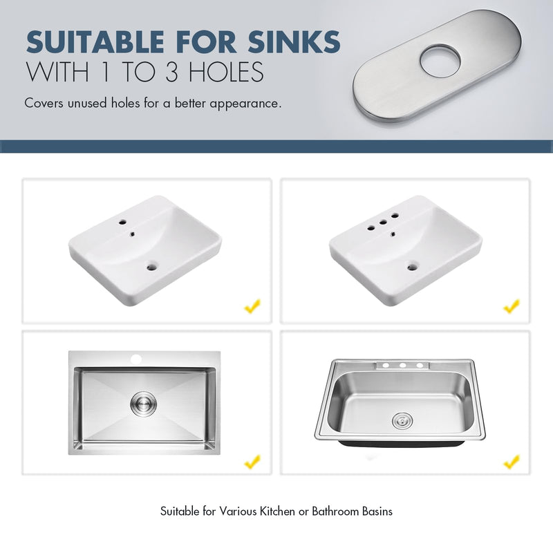 6 Inch Faucet Deck Plate for Bathroom Sink - Universal Fit for 1 Hole or 3 Hole 4 Inch Centerset Basins - Escutcheon Faucet Plate - Stainless Steel Faucet Hole Cover(Brushed Nickel) 6 INCH Brushed Nickel