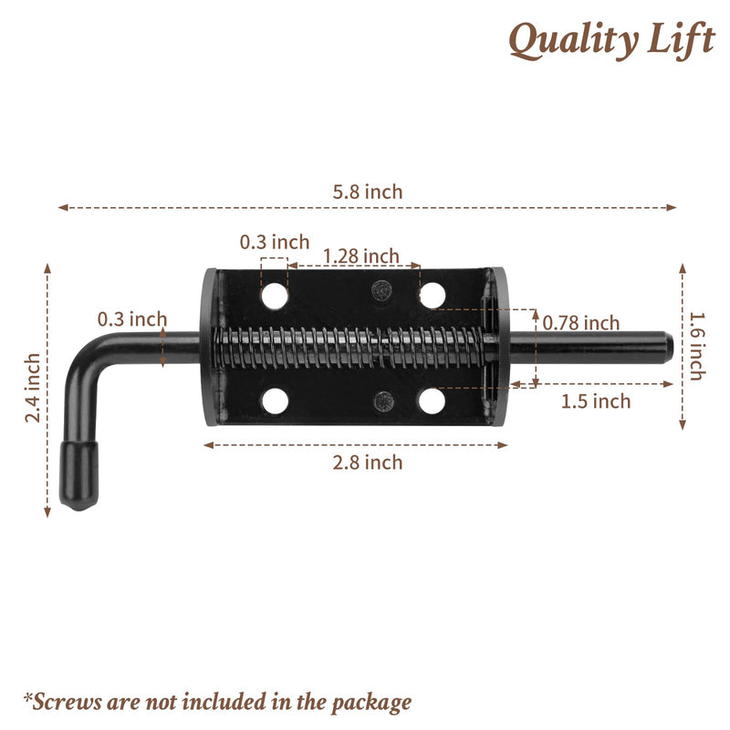 Spring Loaded Gate Latch Pin Barrel Bolt 6in Durable Solid Steel for Shed Doors Wood Metal Gate Black - 2pcs Black Oxide 2pcs