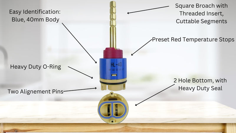 T & T Hardware Ceramic Facuet Cartridge Replacment for Hain Yo Cartridge JH02BJ, HL-40, Various Lengths; 78mm, 108mm, 133mm, Red Blue, Brass (5.25"/133mm) 5.25"/133mm