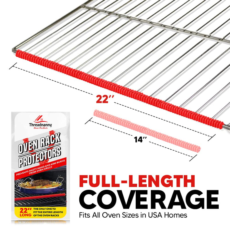 Silicone Oven Rack Shield Guard, Extra Long 22” Red (2 Pack), Full Length Fit on Standard-Sized USA Ranges - Heat Resistant Oven Rack Protectors - Prevents Hand and Arm Burns, Food Grade Cover 22 Inch Full Size Red 2 Pack