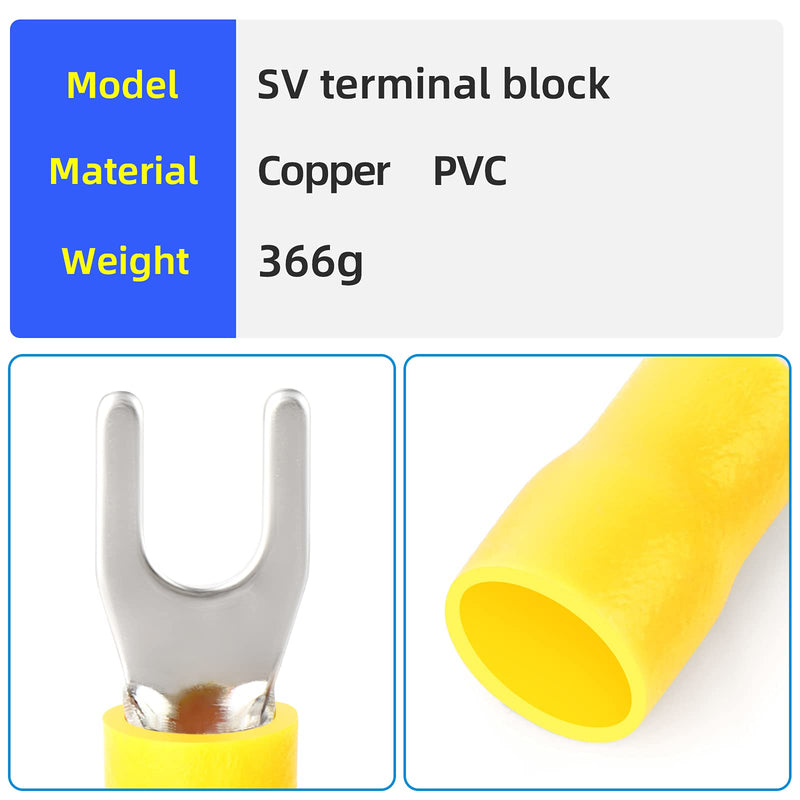 300 Pcs Yellow 12-10 AWG Insulated Fork Spade U-Type Wire Connector Electrical Crimp Terminal