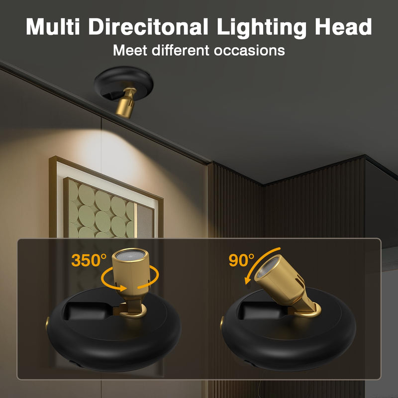 Wireless Spotlight Indoor,Battery Operated Wall Accent Lighting,LED Puck Lights with Remote,Plants light/Uplighting,Stick on Display Wall Light for Picture Painting Artwork Portrait Closet Home Decor Black