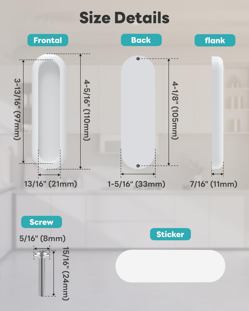 8 Pack Self-Adhesive Drawer Pull Handles, 4 Inch Self-Stick Aluminum Alloy Push-Pull Knobs for Kitchen Cabinet, Closet, Glass Sliding Barn Door, Wardrobe, Window, Balcony Door (8, White) 8
