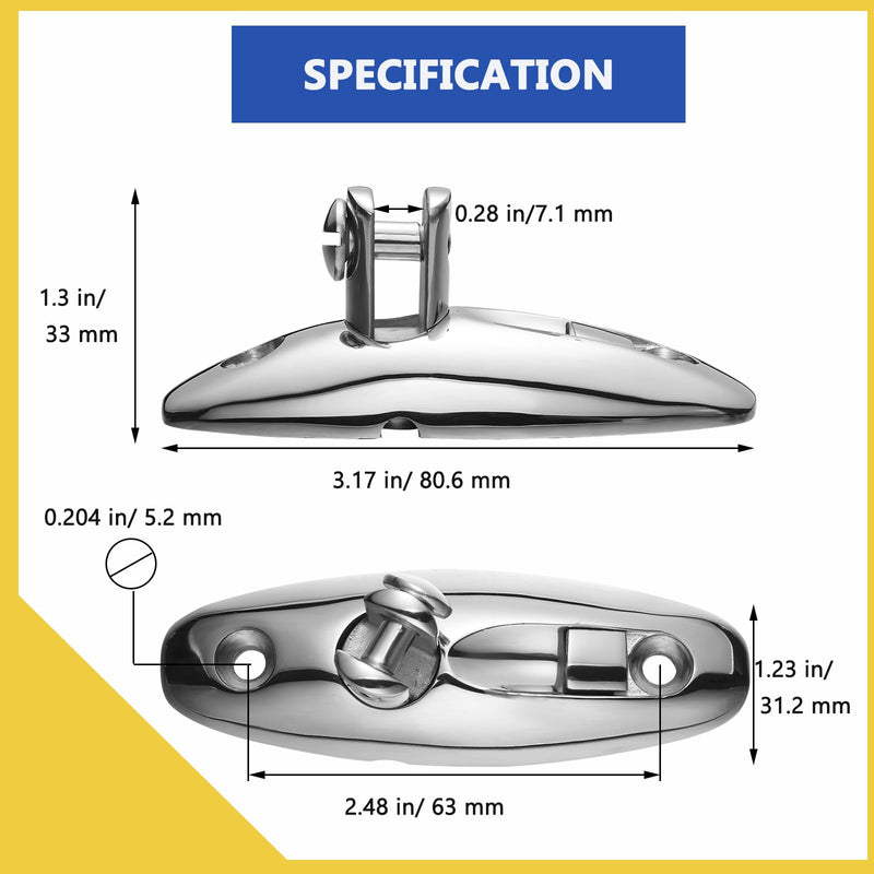 Boat Bimini Top Hardware, 316 Stainless Steel Side-Mount Quick-Release Deck Hinges with Eye End Cap Fits 7/8 inch OD Round Tube, Bimini Top Parts for Boats(2 Pair) 7/8 inch(22 mm)
