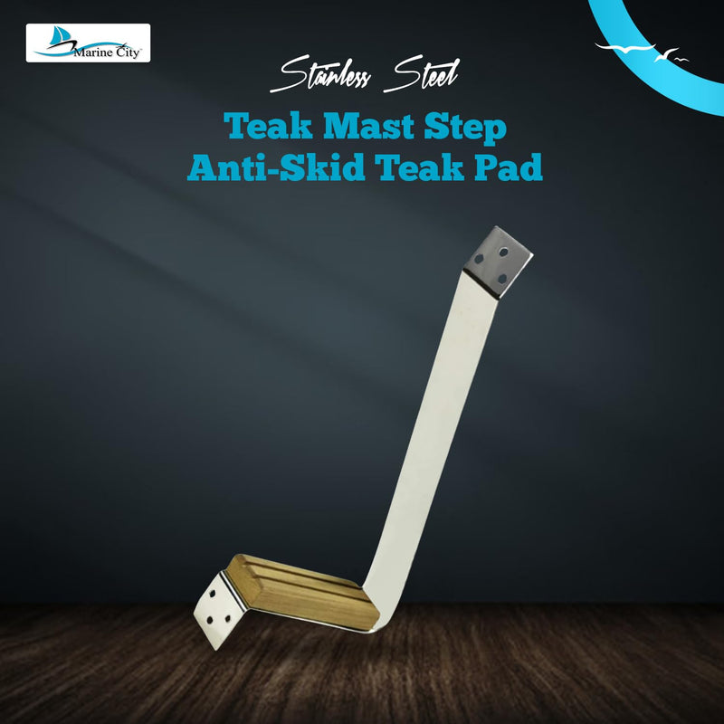 MARINE CITY Teak Mast Step, Stainless Steel, 12" x 5", Anti-Skid Teak Pad, Corrosion Resistant, for Boats 2 PCs