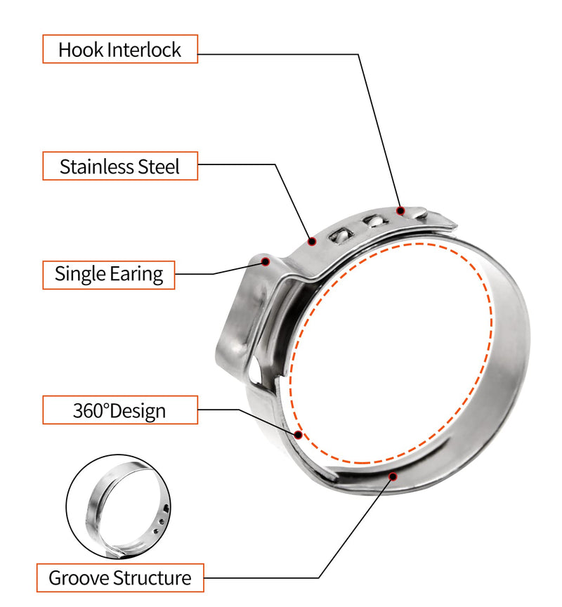 50 Pack 3/4" PEX Cinch Clamps, Stainless Steel Single Ear Hose Clamps (3/4", 50 Pack) 3/4" × 50 - NewNest Australia