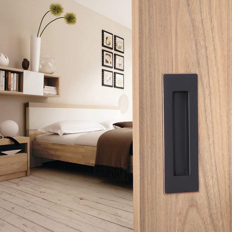 Flush Pull Handle (2 Pack) 6" Rectangular Plated Oil Rubbed Bronze, Free of Sharp Edge, for Sliding Pocket Barn Door or Cabinet
