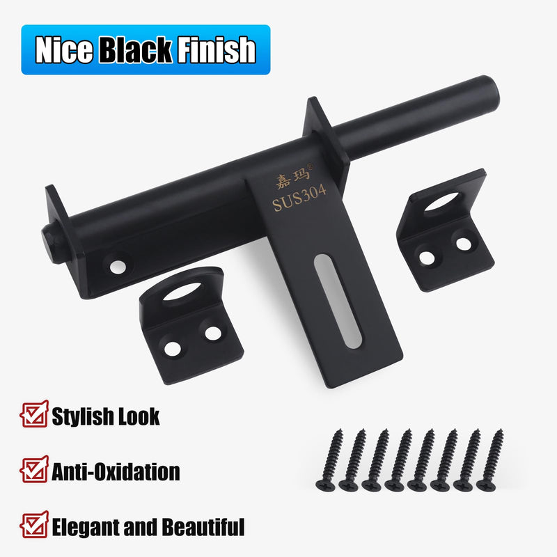 Heavy Duty Barrel Bolts Safety Door Lock, 6.7 Inch Slide Bolt Gate Latch with Padlock Hole,Solid SUS304 Stainless Steel Barrel Bolt Latch for Wooden Fence, Yard Door, Barn Door, Shed Door, Interior Black