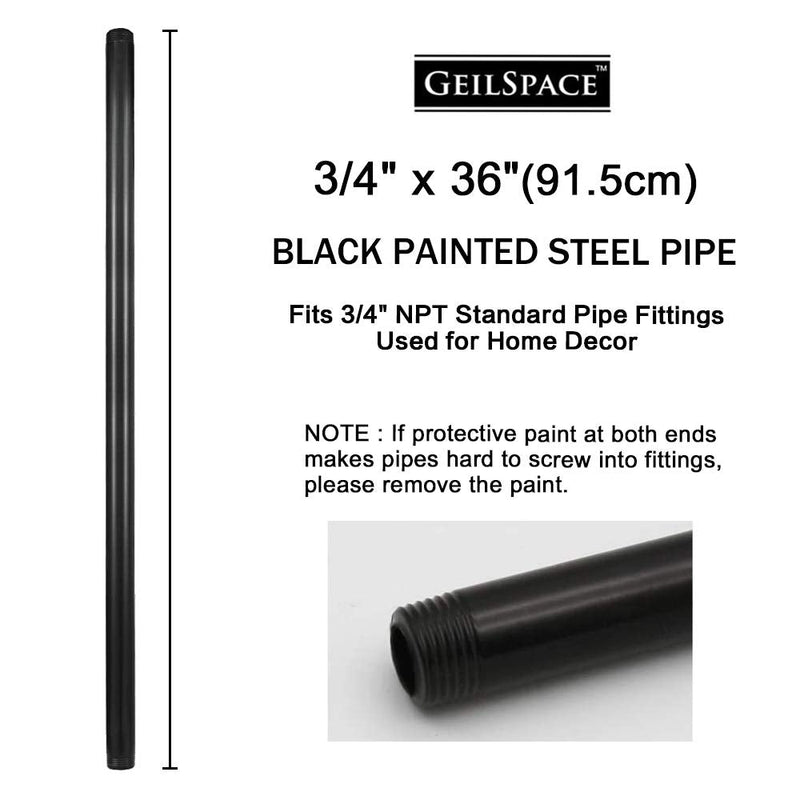 GeilSpace 6 Pack 3/4" × 36" Pre-Cut Black Metal Pipe, Industrial Steel Fits Standard Three Quarters Inch Black Threaded Pipes and Fittings - Vintage DIY Industrial Shelving (3/4" × 36", Black) 3/4" × 36"