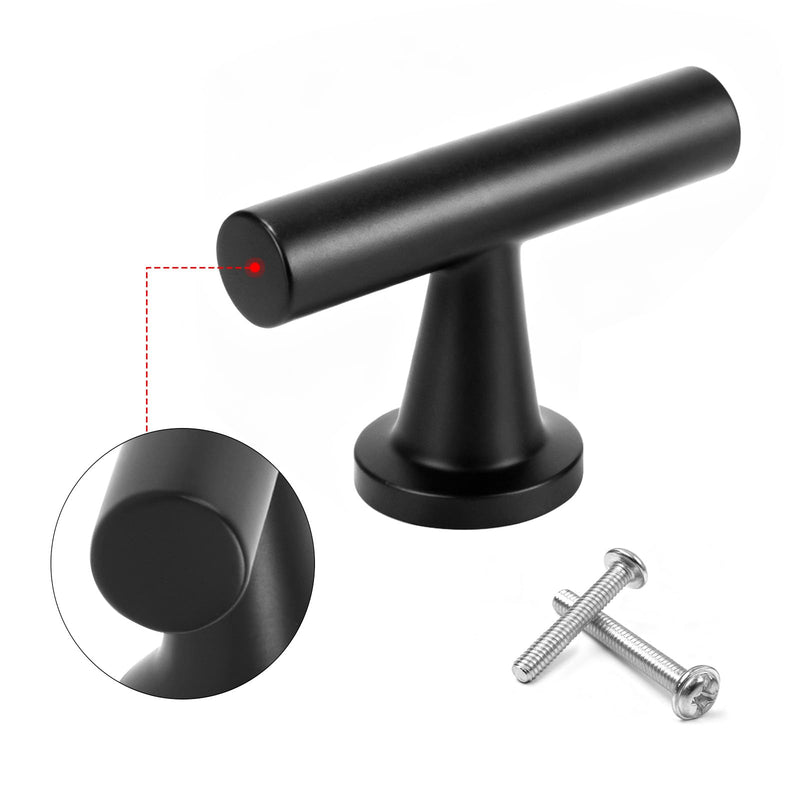 Matte Black T-Bar Drawer Pulls 6 Pack, Single Hole Solid Zinc Alloy, Anti-Fingerprint Rustproof & Scratch Resistant Hardware for Kitchen, Bathroom Vanity, Dresser & Wardrobe Matte Black