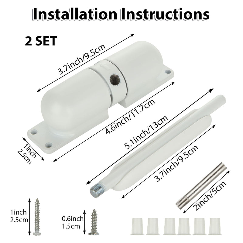 2PCS Automatic Door Closer Safety Spring Door Closers, 4-1/2"or 3-1/2” Adjustable Closing Door Hinge Black & White Door Closer Auto for Self-Closing, Residential, Commercial (White) White-4-1/2"